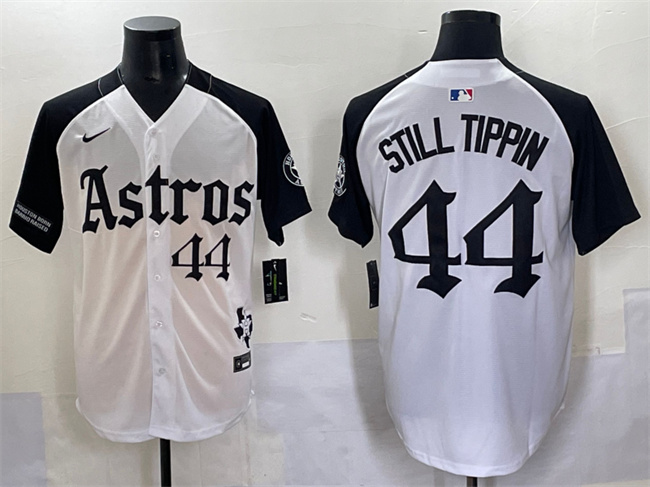 Men's Houston Astros #44 Still Tippin White/Black Gothic 'Houston Born Barrio Raised' Limited Stitched Baseball Jersey